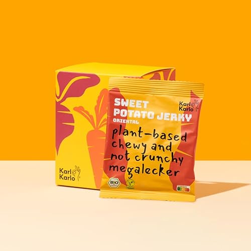 Karl Karlo Trockengemüse - Vegan Jerky "Sweet Potato“ | Luftgetrocknete Süßkartoffel Chips in Marinade | Beef Jerky als veganer Snack, Natürliche Zutaten, Made in Europe | 4er von Karl Karlo