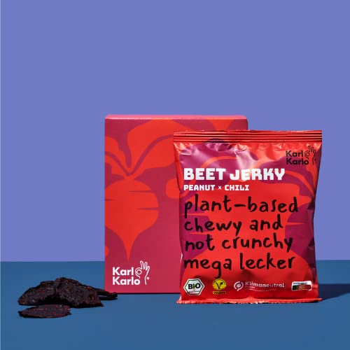 Karl Karlo Vegan Beef Jerky - 'Beet Jerky' Peanut & Chilli | aus roter Beete, herzhafter veganer Snack | Natürliche Zutaten, Veganes Trockenfleisch | Made in Europe, 4 x 40 von Karl Karlo