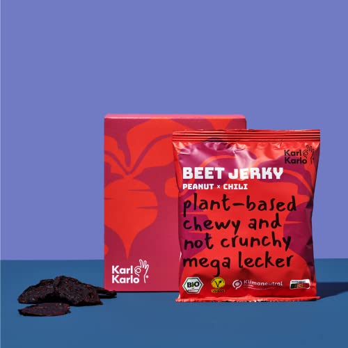 Karl Karlo Vegan Beef Jerky - 'Beet Jerky' Peanut & Chilli | aus roter Beete, herzhafter veganer Snack | Natürliche Zutaten, Veganes Trockenfleisch | Made in Europe, 4 x 40 Karl Karlo Vegan Beef Jerky - 'Beet Jerky' Peanut & Chilli | aus roter Beete, herzhafter veganer Snack | Natürliche Zutaten, Veganes Trockenfleisch | Made in Europe, 4 x 40 von Karl Karlo