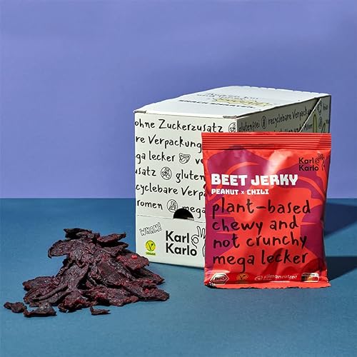 Karl Karlo Vegan Beef Jerky - 'Beet Jerky' Peanut & Chilli | aus roter Beete, herzhafter veganer Snack | Natürliche Zutaten, Veganes Trockenfleisch | Made in Europe, 8 x 40 von Karl Karlo