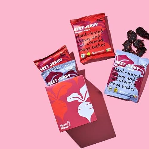 Karl Karlo Vegan Beef Jerky - 'Beet Jerky' Peanut & Soya Sesam | aus roter Beete, herzhafter veganer Snack | Natürliche Zutaten, Veganes Trockenfleisch | Made in Europe, 4 x 40 von Karl Karlo