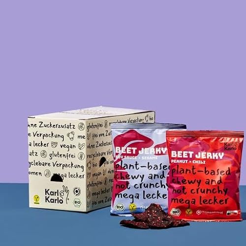 Karl Karlo Vegan Beef Jerky - 'Beet Jerky' Peanut & Soya Sesam | aus roter Beete, herzhafter veganer Snack | Natürliche Zutaten, Veganes Trockenfleisch | Made in Europe, 8 x 40 von Karl Karlo