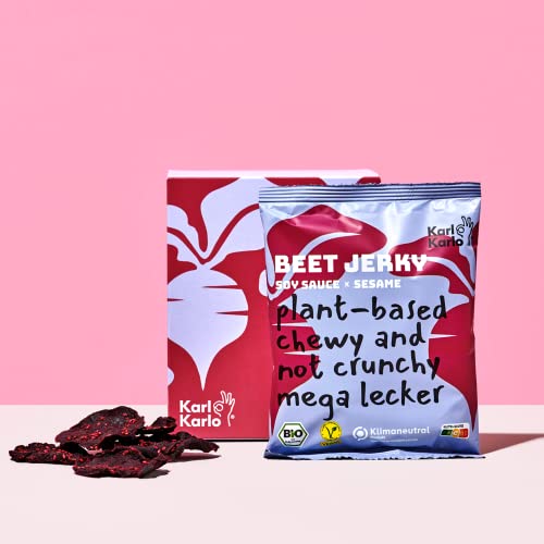 Karl Karlo Vegan Beef Jerky - 'Beet Jerky' Soya Sauce & Sesam | aus roter Beete, herzhafter veganer Snack | Natürliche Zutaten, Veganes Trockenfleisch | Made in Europe, 4 x 40 von Karl Karlo