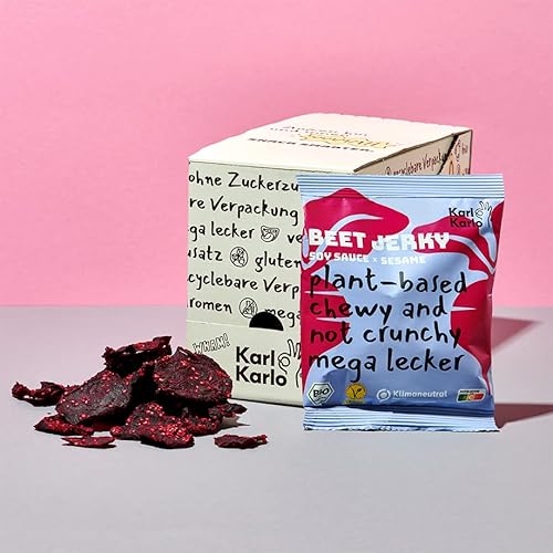 Karl Karlo Vegan Beef Jerky - 'Beet Jerky' Soya Sauce & Sesam | aus roter Beete, herzhafter veganer Snack | Natürliche Zutaten, Veganes Trockenfleisch | Made in Europe, 8 x 40 von Karl Karlo