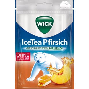 Wick IceTea Pfirsich mit kühlendem Menthol Bonbons ohne Zucker, 20er Pack (20 x 72g) von Katjes Fassin GmbH + Co. KG