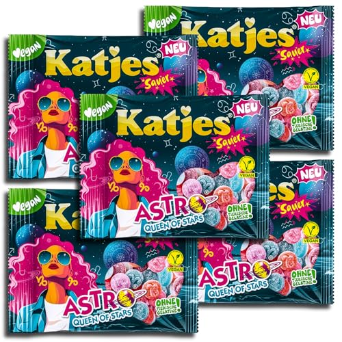 5 er Pack Katjes Astro Queen of Stars Sauer 5 x 175g Saure Fruchtgummi-Mischung. Für Veganer geeignet von Katjes