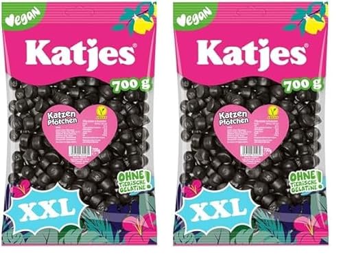Katjes Katzen Pfötchen Großpackung (1 x 700 g) – Würzig-süßes Lakritz in kleiner runder Form – Herrlich weiche Konsistenz – Natürlich Vegan (Packung mit 2) von Katjes