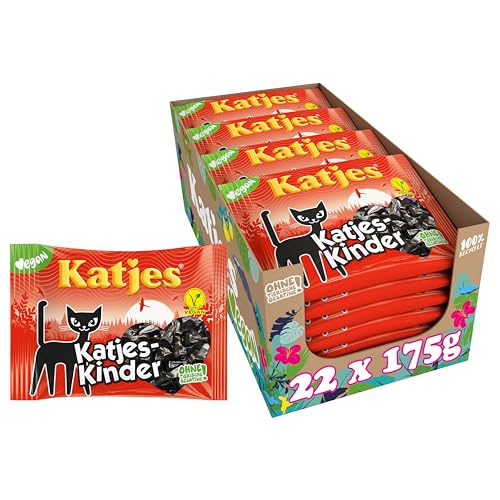 Katjes-Kinder Vorratspack – Vorrats-Box mit würzigem Lakritz, kleine Lakritz-Kätzchen aus Hartlakritz, der Klassiker jetzt in vegan, 22 x 175 g von Katjes