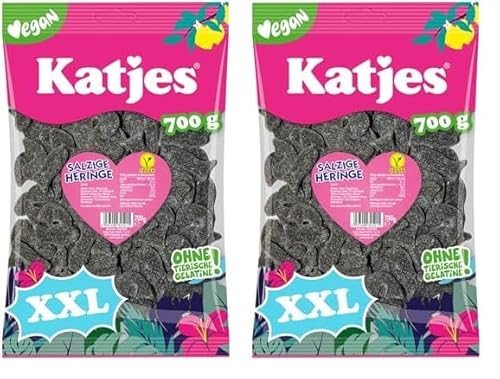 Katjes Salzige Heringe - Großpackung mit salzigem Lakritz, süß-salzige Lakritz-Fische mit Salmiaksalz verfeinert, der Klassiker jetzt in vegan, 1 x 700 g (Packung mit 2) von Katjes