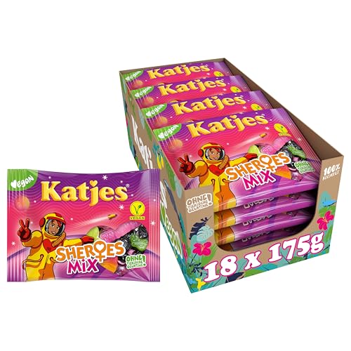Katjes Sheroes Vorratspack – Vorrats-Box mit Fruchtgummi, Schaumzucker und Lakritz in vielen Formen und Farben, vegan, 18 x 175 g von Katjes