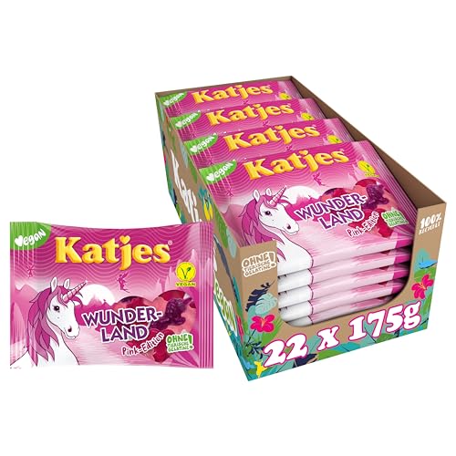 Katjes Wunderland Pink-Edition Vorratspack -Box, fruchtiger Mix in unterschiedlichen Geschmacksrichtungen, vegan, 22 x 175 g von Katjes