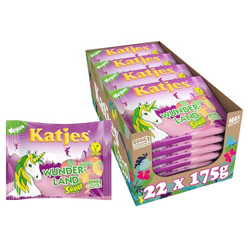 Katjes Wunderland sauer Vorratspack – saure Fruchtgummi Vorrats-Box in magischen Formen und Farben, fruchtiger Mix in unterschiedlichen Geschmacksrichtungen, vegan, 22 x 175 g von Katjes