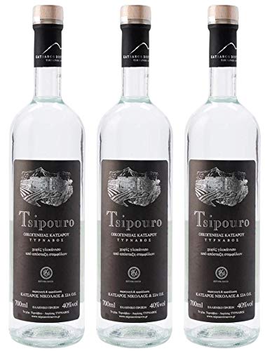 Tsipouro Tirnavos ohne Anis 3x 0,7l | Griechischer Tresterbrand | 100% Destillat | Katsaros Distillery seit 1856 | + 20ml Jassas Olivenöl von Katsaros