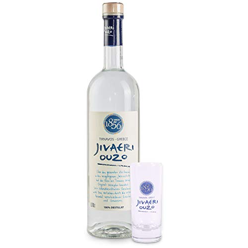 Ouzo Jivaeri 1 x 0,7l + 1 Glas | Älteste Ouzo Destillerie der Welt | 40% Vol. | 2-fach destilliert | Katsaros Distillery von Katsaros