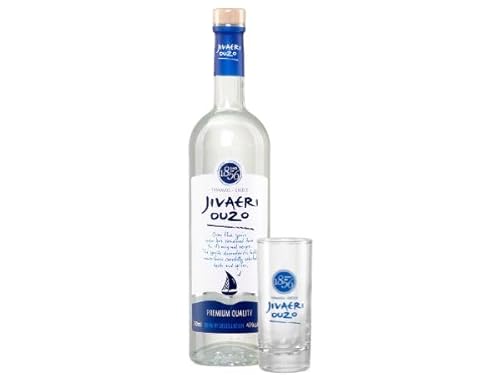 Ouzo Jivaeri 1 x 0,7l + 1 Glas | Älteste Ouzo Destillerie der Welt | 40% Vol. | 2-fach destilliert | Katsaros Distillery von Katsaros