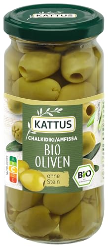 Kattus - Bio grüne Oliven ohne Stein | Griechische Oliven zum Verfeinern von Salaten oder Saucen | Aus biologischem Anbau | 125 g im Glas Kattus - Bio grüne Oliven ohne Stein | Griechische Oliven zum Verfeinern von Salaten oder Saucen | Aus biologischem Anbau | 125 g im Glas von Kattus