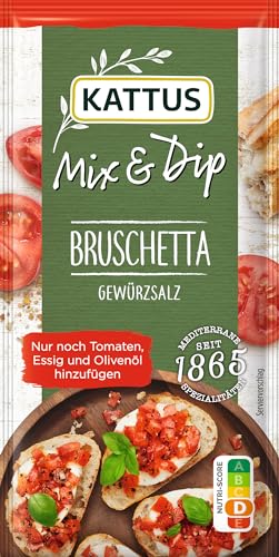 Kattus - Bruschetta Würzmischung | Gewürzmischung für selbstgemachte Bruschetta | Ohne Geschmacksverstärker, ohne Farbstoffe | 7 g im Beutel Kattus - Bruschetta Würzmischung | Gewürzmischung für selbstgemachte Bruschetta | Ohne Geschmacksverstärker, ohne Farbstoffe | 7 g im Beutel von Kattus