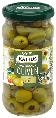 Kattus - Grüne Hojiblanca Oliven ohne Stein - verzehrfertige, entsteinte spanische Oliven, eingelegt in pikanter Salzlake, für Salate, Pasta und Co. - 340 g im Glas Kattus - Grüne Hojiblanca Oliven ohne Stein - verzehrfertige, entsteinte spanische Oliven, eingelegt in pikanter Salzlake, für Salate, Pasta und Co. - 340 g im Glas von Kattus