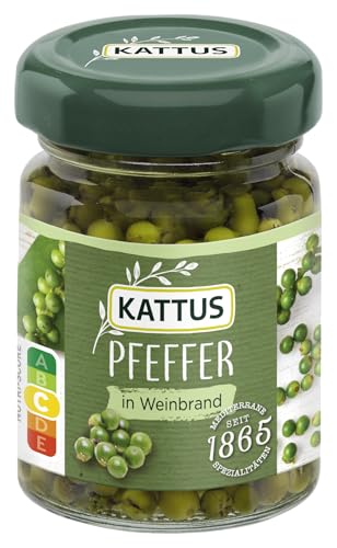 Kattus - Grüner Pfeffer in Weinbrand | Ganzer, eingelegter Pfeffer zum Würzen von Saucen | 50 g im Glas von Kattus