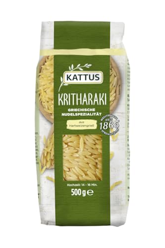 Kattus - Kritharaki Nudeln (Reisnudeln/Risoni/Orzo) | Griechische Nudelspezialität aus Hartweizengrieß | 500 g im Beutel von Kattus