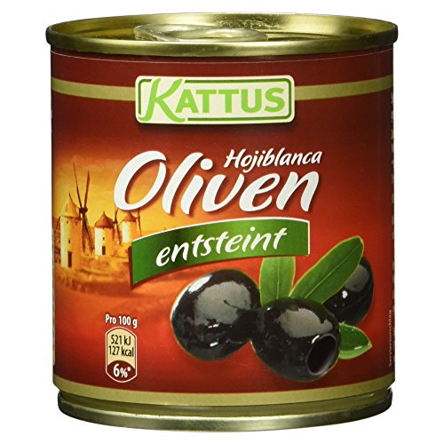 Kattus - Schwarze Hojiblanca Oliven ohne Stein | Ideal zu Pizza, Pasta oder Salaten | 85 g in der Dose Kattus - Schwarze Hojiblanca Oliven ohne Stein | Ideal zu Pizza, Pasta oder Salaten | 85 g in der Dose von Kattus