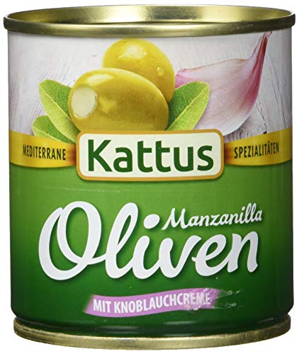 Kattus Spanische grüne Oliven, mit Knoblauchcreme gefüllt, 8er Pack (8 x 85 g) von Kattus