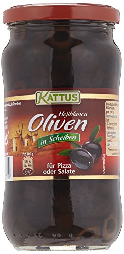 Kattus Spanische schwarze Oliven, in Scheiben, 1er Pack (1 x 345 g) von Kattus