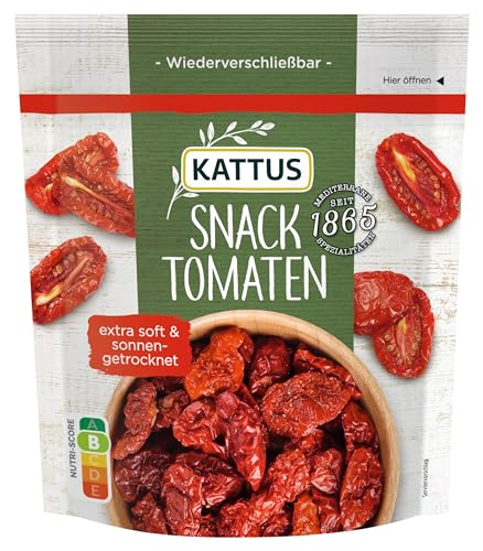 Kattus - getrocknete Snacktomaten - verzehrfertige, sonnengereifte Tomaten, in wiederverschließbarem Beutel, für Salate, Pasta, Pizza und Co. - 100 g im Beutel Kattus - getrocknete Snacktomaten - verzehrfertige, sonnengereifte Tomaten, in wiederverschließbarem Beutel, für Salate, Pasta, Pizza und Co. - 100 g im Beutel von Kattus
