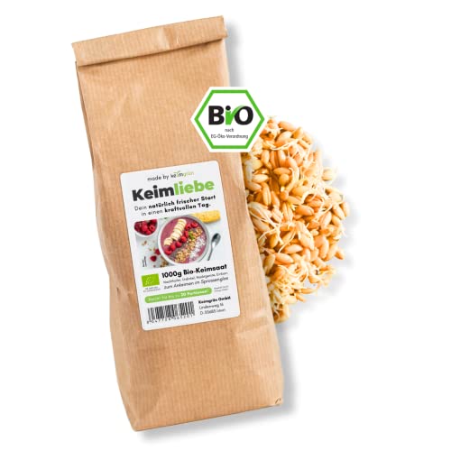 Keimliebe - Bio- Getreide Frühstücksmischung zum selber Ankeimen im Sprossenglas - 1000g Mix aus Nackhafer, Nacktgerste, Urdinkel und Einkorn - Reicht für ca. 20 Portionen Keimliebe - Bio- Getreide Frühstücksmischung zum selber Ankeimen im Sprossenglas - 1000g Mix aus Nackhafer, Nacktgerste, Urdinkel und Einkorn - Reicht für ca. 20 Portionen von Keimgrün