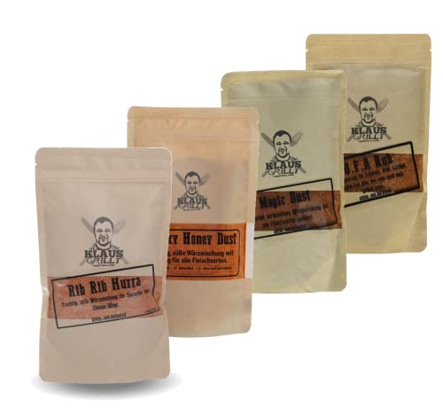 Smoky Honey Dust + O.F.A Rub + Magic Dust + Rib Rib Hurra - von Klaus grillt (4 x 250 g Beutel) von Keimling