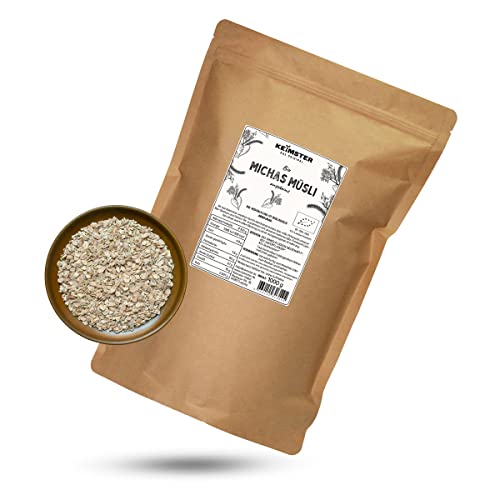 Bio Basis Müsli (1 kg) - GEKEIMT - Vollkorn - Michas Müsli - Aus gekeimten Haferflocken, Dinkelflocken & Buchweizen - Ohne Zuckerzusatz - Aus kontrolliert biologischem Anbau - Plastikfreie Verpackung von Keimster