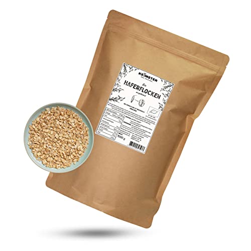 Bio Haferflocken (1 kg) - GEKEIMT - Vollkorn - Basisch - Kernig & ideal für Müsli - Aus kontrolliert biologischem Anbau - Plastikfreie Verpackung von Keimster