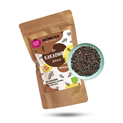Bio Kakao Nibs - Roh & aromatisch - Fein herber Kakaogeschmack - Ideal als Topping, Snack oder auch zum Backen - Rohkostqualität - Plastikfreie Verpackung (250 g) von Keimster