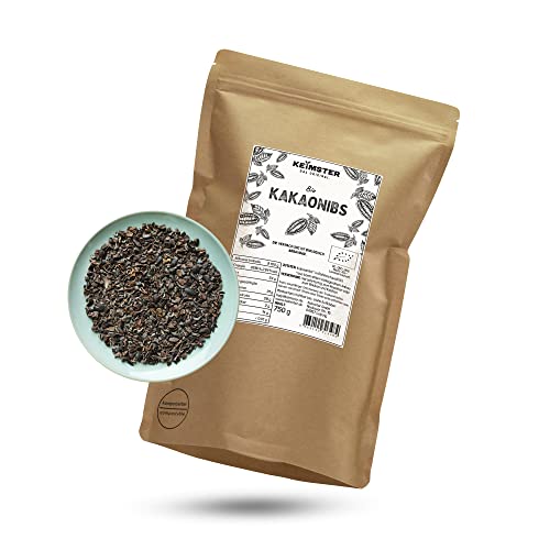Bio Kakao Nibs - Roh & aromatisch - Fein herber Kakaogeschmack - Ideal als Topping, Snack oder auch zum Backen - Rohkostqualität - Plastikfreie Verpackung (750 g) von Keimster