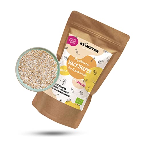 Bio Nackthafer - GEKEIMT - Vollkorn - Basisch - Geschrotet & ideal für Porridge und Müsli - Aus kontrolliert biologischem Anbau - Plastikfreie Verpackung (300 g) von Keimster