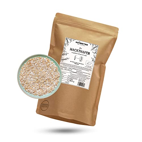 Bio Nackthafer - GEKEIMT - Vollkorn - Basisch - Geschrotet & ideal für Porridge und Müsli - Aus kontrolliert biologischem Anbau - Plastikfreie Verpackung (800 g) von Keimster