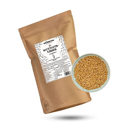 Bio Nackthafer-Körner (1 kg) - GEKEIMT & VERZEHRFERTIG - Knuspriges Topping - Ideal für Bircher Müsli & Frischkornbrei - Basisch - Aus EU-Bio-Landwirtschaft - Plastikfreie Verpackung von Keimster