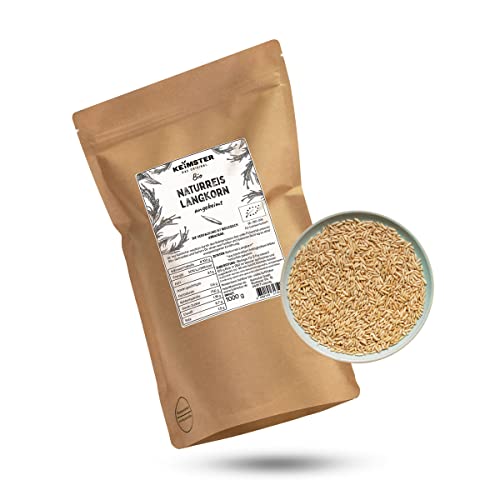Bio Natur Reis (1 kg) - GEKEIMT - Langkorn - Aus EU-Bio-Landwirtschaft - Vollkorn - Basisch - Bioverfügbar - Premium Qualität - Plastikfreie Verpackung - Vielseitig Verwendbar von Keimster