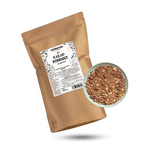 Bio Porridge - KAKAO (1 kg) - Cremiges Oatmeal aus gekeimten Saaten - Mit Mandeln, Aprikosen und Rosinen - Aus kontrolliert biologischem Anbau - Plastikfrei verpackt von Keimster