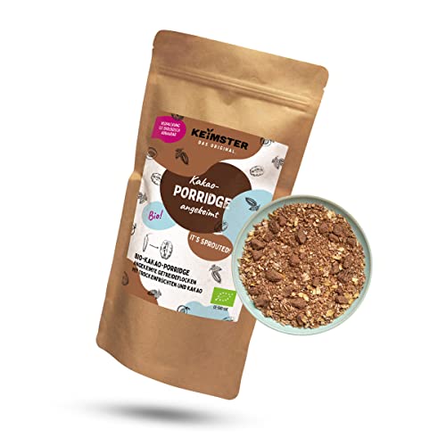 Bio Porridge - KAKAO - Cremiges Oatmeal aus gekeimten Saaten - Mit Mandeln, Aprikosen und Rosinen - Aus kontrolliert biologischem Anbau - Plastikfrei verpackt (400 g) von Keimster