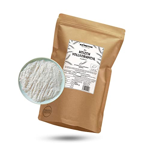 Bio Sprossen Mehl (1 kg) - GEKEIMT - Vollkorn-Weizen - Basisch - Aus EU-Bio-Landwirtschaft - Premium Qualität - Plastikfreie Verpackung - Vielseitig Verwendbar von Keimster