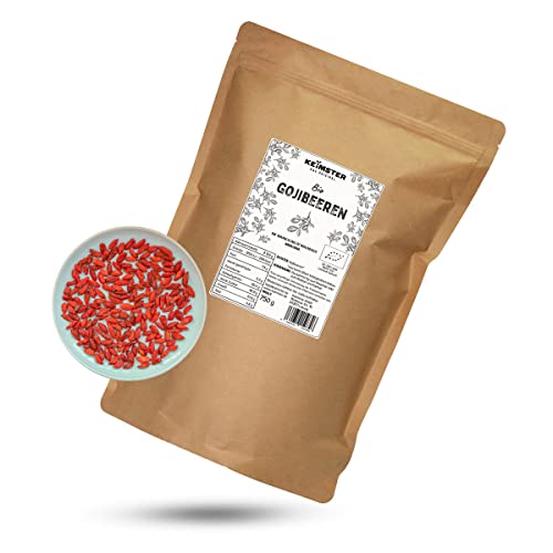 Goji Beeren BIO - Getrocknet - Naturbelassen - Ungeschwefelt & ungezuckert - Fruchtig & herb-süßlich - Plastikfreie Verpackung - Premium Qualität - Vielseitig verwendbar - 750 g von Keimster