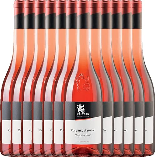 VINELLO 12er Weinpaket Roséwein - Rosenmuskateller Moscato Rosa lieblich IGT 2021 - Kellerei Kaltern mit einem VINELLO.weinausgießer | 12 x 0,75 Liter von Kellerei Kaltern