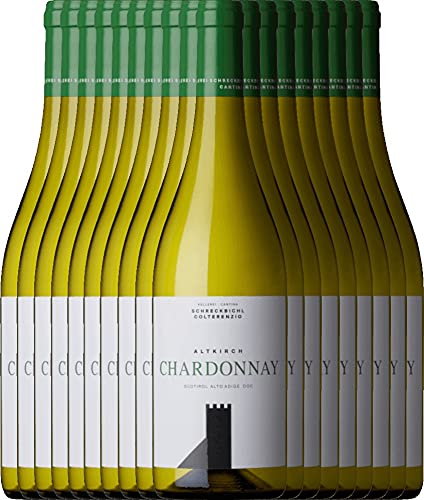 VINELLO 12er Weinpaket Weißwein - Chardonnay Altkirch 2020 - Kellerei Schreckbichl mit einem VINELLO.weinausgießer | trockener Weißwein | italienischer Wein aus Trentino-Alto Adige | 12 x 0,75 Liter von Kellerei Schreckbichl