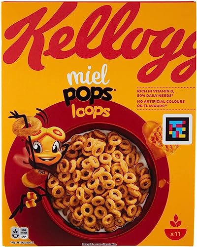 12x Kellogg's Cereali Miel Pops Loops, Vollkornringe gemischt mit Honig, angereichert mit Vitaminen und Mineralstoffen 330g von Kellogg's