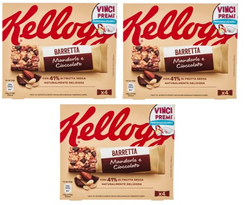 3x Kellogg's Barretta Mandorle e Cioccolato Mandel und Schokoriegel ( 4 x 32g ) 128g Riegel mit 41% Trockenfrüchten von Kellogg's