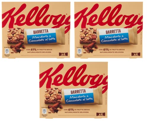 3x Kellogg's Barretta Mandorle e Cioccolato al Latte Mandel- und Milch Schokoriegel ( 4 x 32g ) 128g Riegel mit 41% Trockenfrüchten von Kellogg's