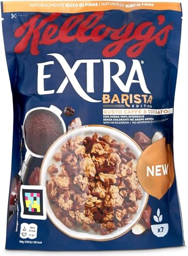 3x Kellogg's Extra Barista Edition Müsli mit ganzem Hafer zum Kaffeegeschmack mit Mandelflocken und Schokolade 350g von Kellogg's