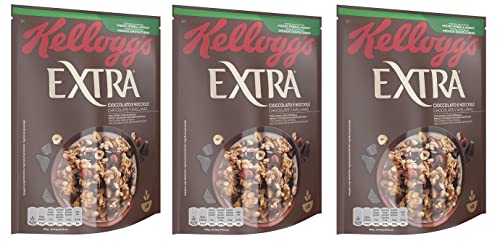 3x Kellogg's Extra Cioccolato e Nocciole Knusprige Haferflocken mit Schokolade und Haselnüssen 100% Vollkorn 375g-Packung von Kellogg's