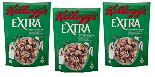 3x Kellogg's Extra Frutta e Frutta Secca Knusprige Haferflocken mit Dehydrierten Früchten 375g-Packung von Kellogg's